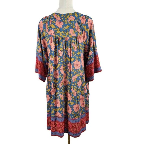 NEW Easel Oversized Small Multi-Color Floral Dress 3/4 Wide Sleeves BOHO Resort - Picture 7 of 15